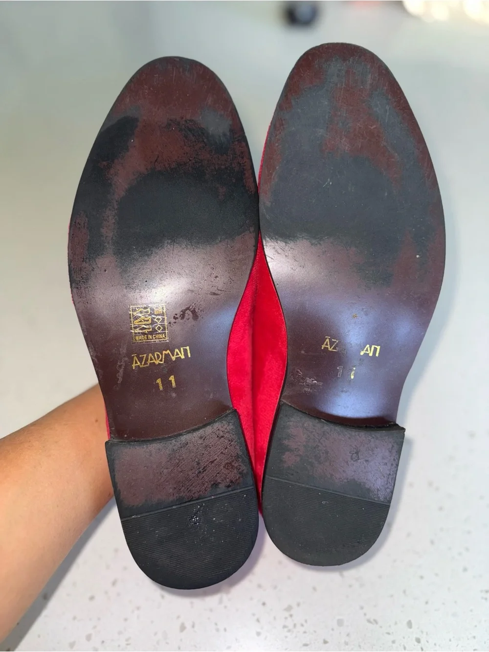 Men's Red Suede Bit-Detail Slip-On Loafers by